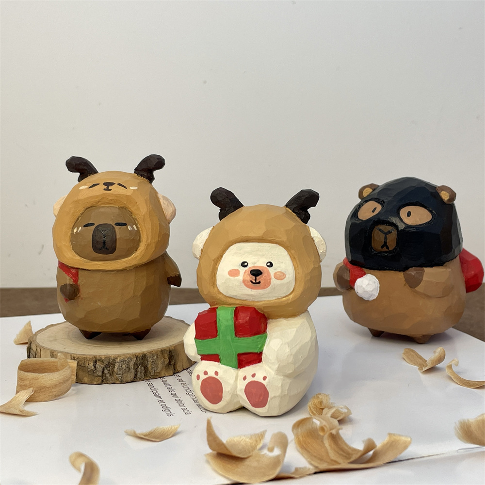 MXX41118 wood-carved Kapibala desktop decoration, car pendant, cute Christmas gift for boyfriend and girlfriend details Picture