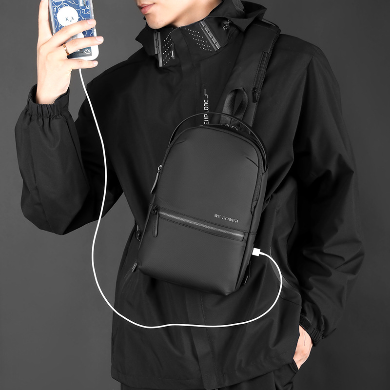WEPOWER's new casual men's chest bag, USB charging single-shoulder crossbody bag, travel waterproof and trendy single-shoulder bag details Picture