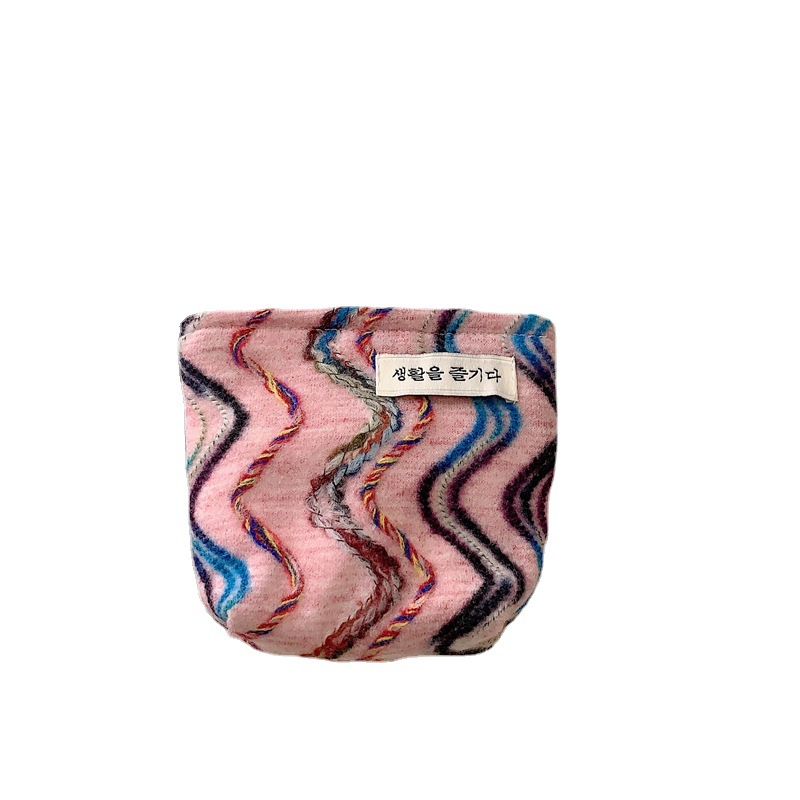 33183 InS-style rainbow striped retro and simple portable small storage bag, hand-held makeup bag, coin purse Item Picture
