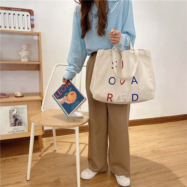 03295 Casual canvas bag, cute girl Japanese style bag, Harajuku chic student large capacity single-shoulder bag details Picture
