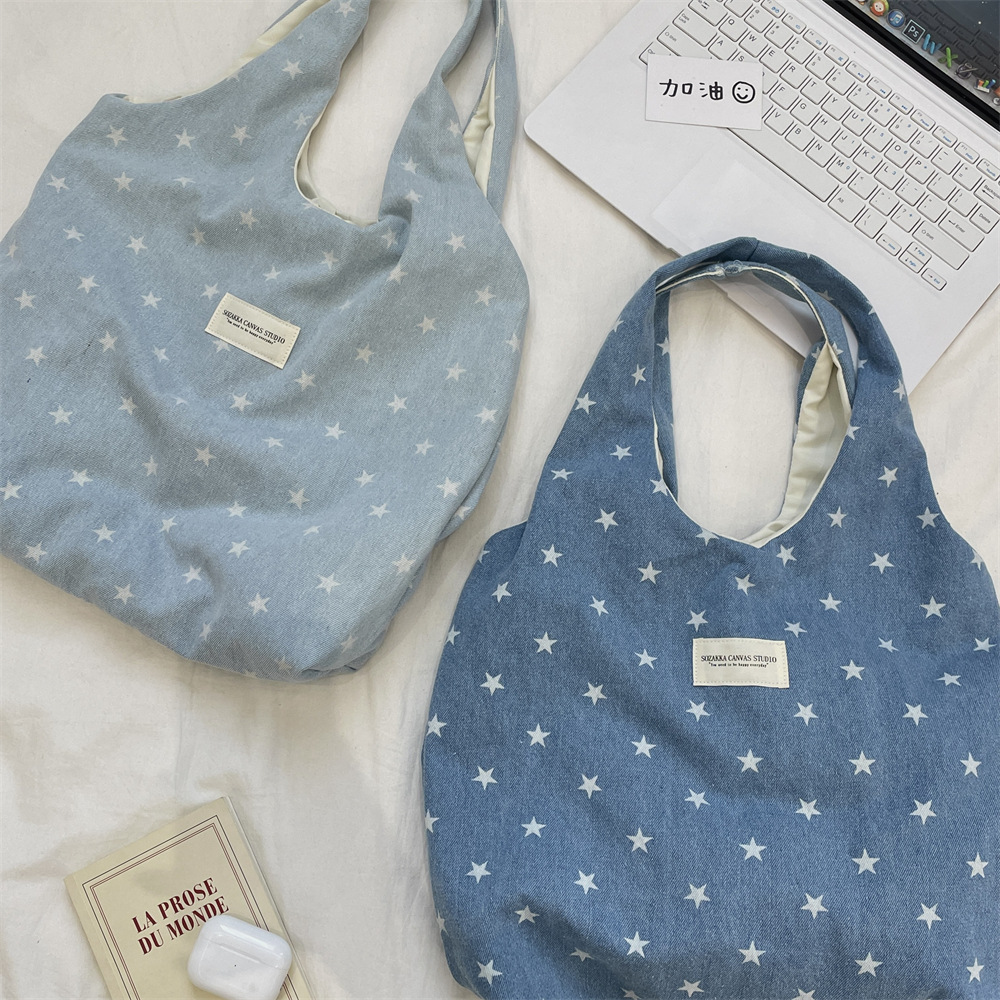 41191 Fresh and sweet denim star print vest bag, versatile large-capacity commuter single-shoulder bag and handbag full figure
