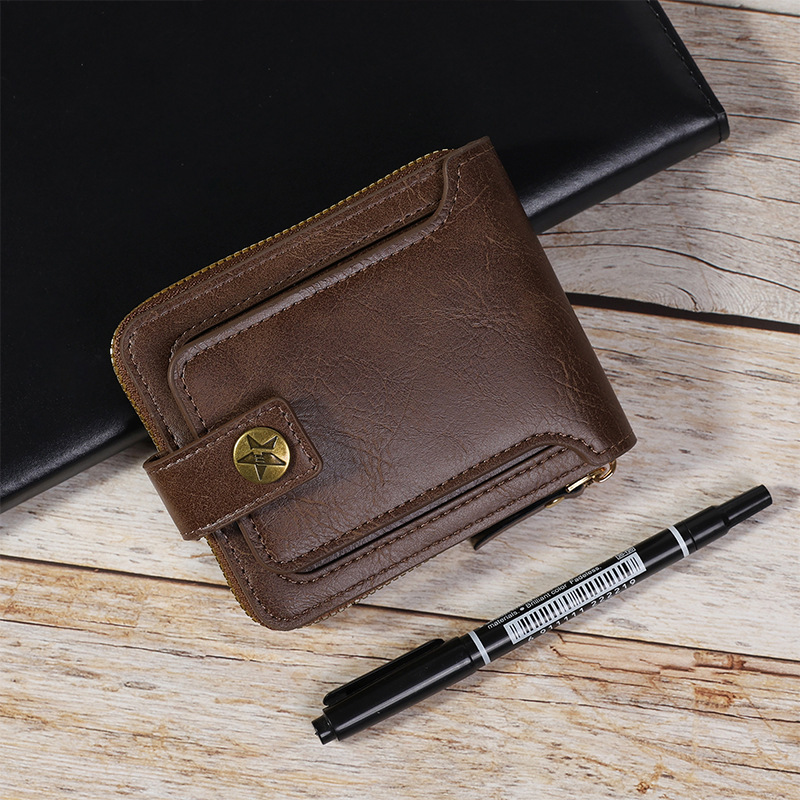 Cross-border 2024 men's wallet, European and American retro multi-functional short business wallet, zipper buckle, 30% off card case details Picture