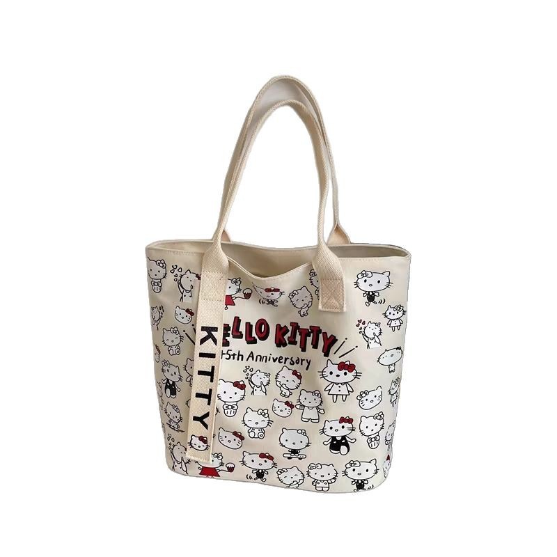 KT Cat canvas bag, ladies' large capacity tote bag, HelloKitty cute bag, student shoulder bag, handbag Item Picture