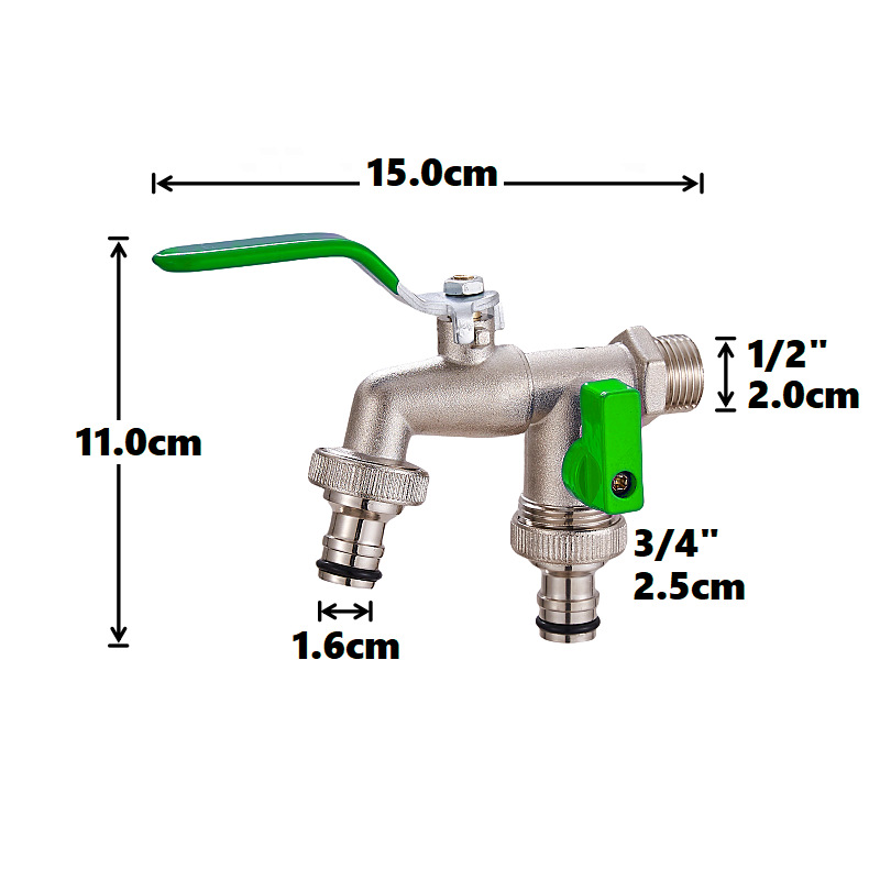 Cross-border exclusive gardening double water outlet zinc alloy faucet, one in and two out double pacifier, belt faucet [green] details Picture