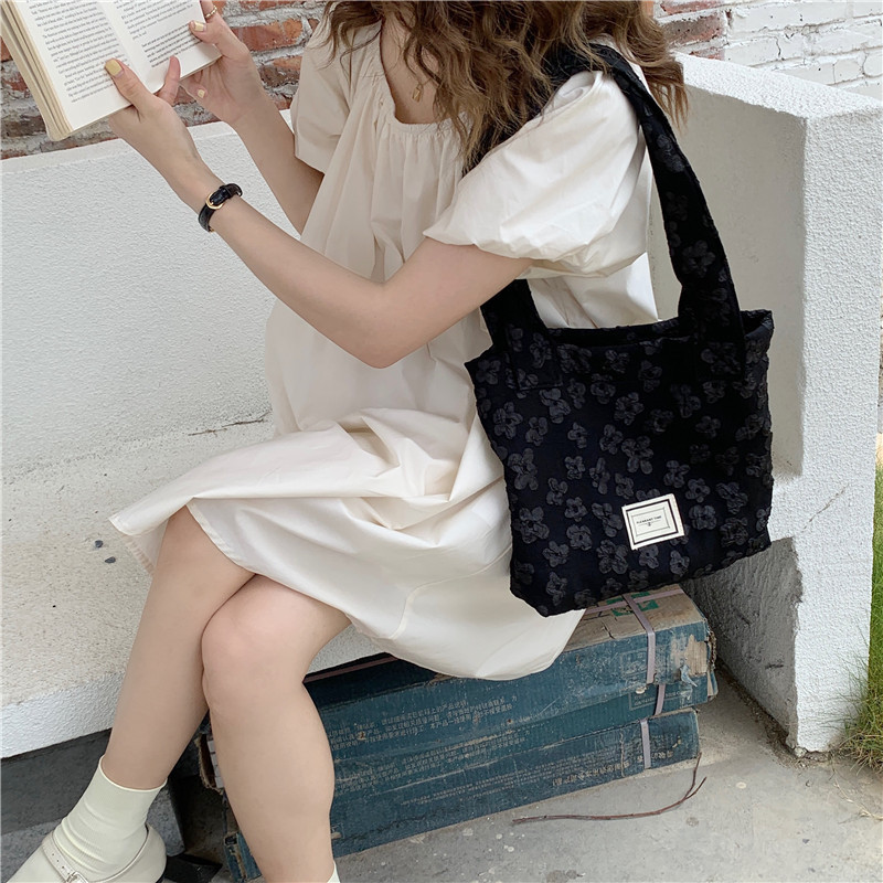 In stock: 17314 bag for women, retro jacquard with small flowers, double-shoulder or single-shoulder bag, hand-carry, underarm, college students Specification drawing