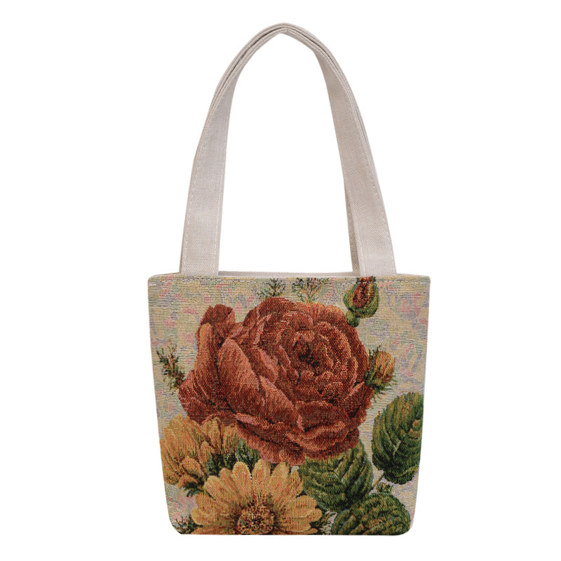 Cross-border gold thread double-sided embroidery small square bag, ethnic style casual canvas single-shoulder bag, fashionable Chinese style printed hand-held bag Item Picture
