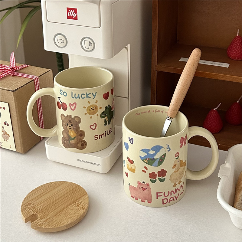 Gift box set! Cute and fun cartoon graffiti ceramic cups, breakfast cups, coffee cups, large-capacity mugs, gift boxes full figure