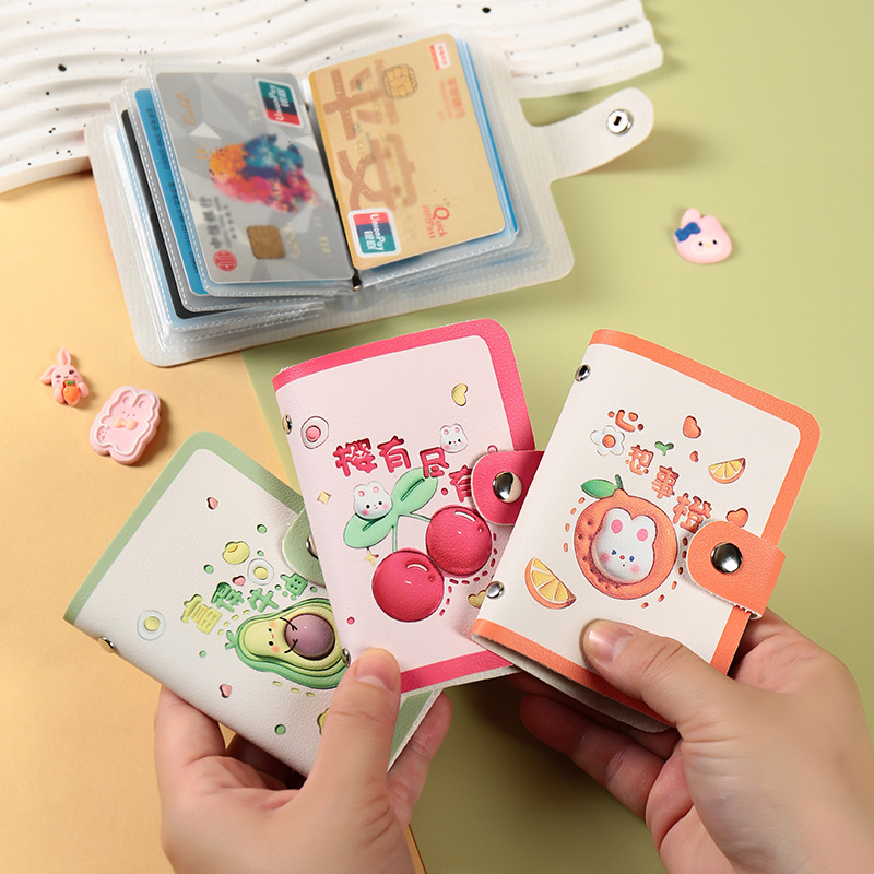 Creative and super cute auspicious card bag, women's wish orange loose change ID card storage bag, dual card insertion anti-demagnetization snap card bag full figure