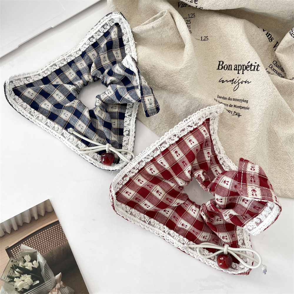 53302 Large Intestine Hair Band Korean windmill Hair band Spring New Style Red checkered cherry square Scarf ponytail elastic Hair band Specification drawing