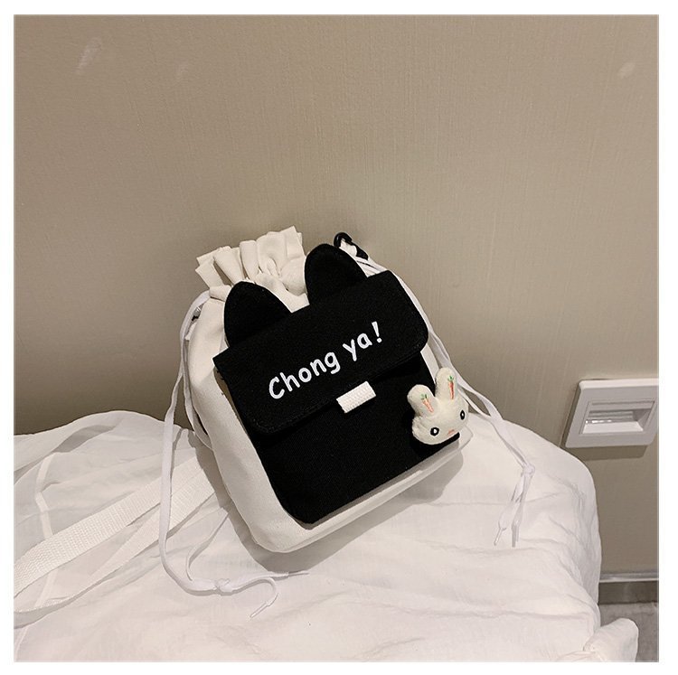 Korean campus fresh and cute cartoon rabbit bucket bag, color-blocking small bag, versatile casual single-shoulder crossbody bag undefined