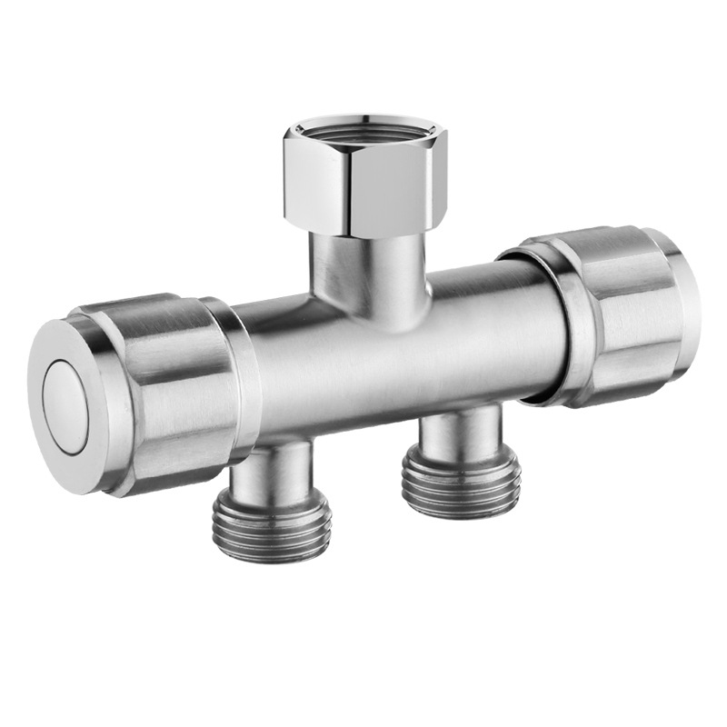 304 stainless steel washing machine faucet diverter, one inlet and two outlets, dual water outlet, one split and two adapter faucet full figure