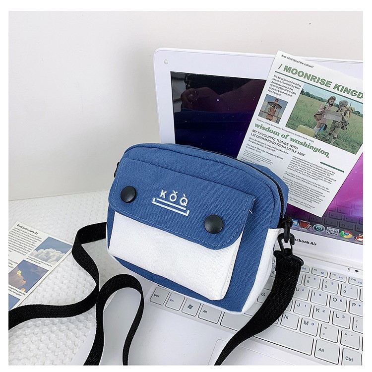 2022 Summer New canvas bag, Japanese-style ins color-blocking small bag, girl's pastoral artistic and fresh crossbody bag details Picture