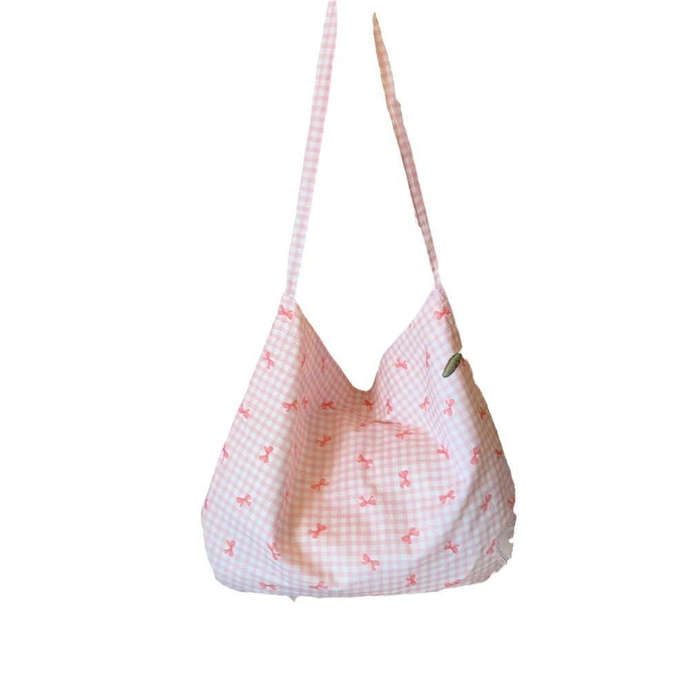 44301 Korean bag, printed bow canvas bag, floral crossbody bag, single-shoulder shopping bag, student class bag Item Picture