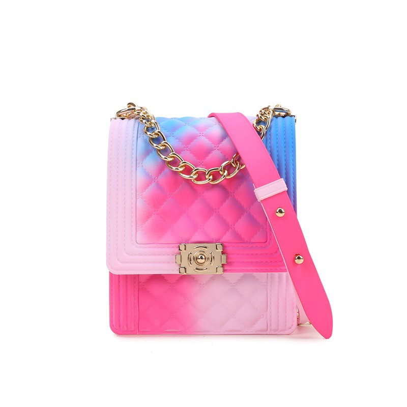 Clearing out rainbow-colored graffiti printed diamond-shaped chain small square bag, vertical color pvc jelly bag in stock for shipping details Picture