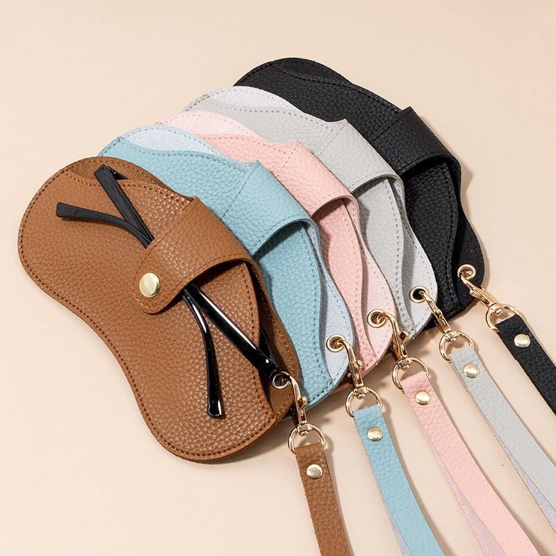 Portable sunglasses bag, sunglasses storage bag, lychee pattern glasses case, neck strap, leather glasses case clip, protective case details Picture