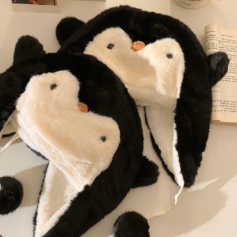 New cute penguin warm plush hat for women, thickened winter cold-proof ear-protecting Lei Feng hat, cycling and skiing hat Item Picture