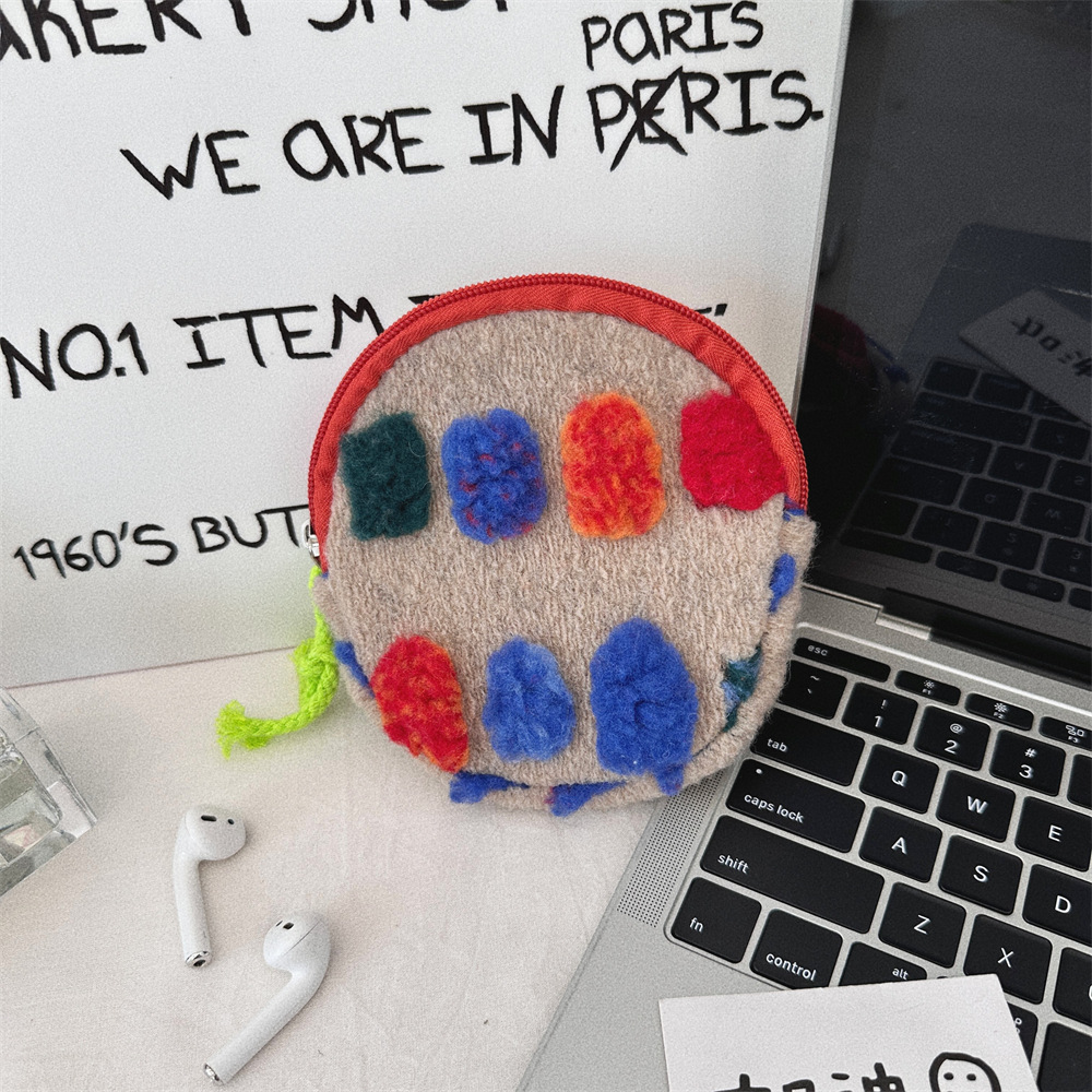 311111 Autumn Retro colorful dumpling small round bag, makeup bag, phone bag, cushion lipstick, Earphone storage bag Specification drawing