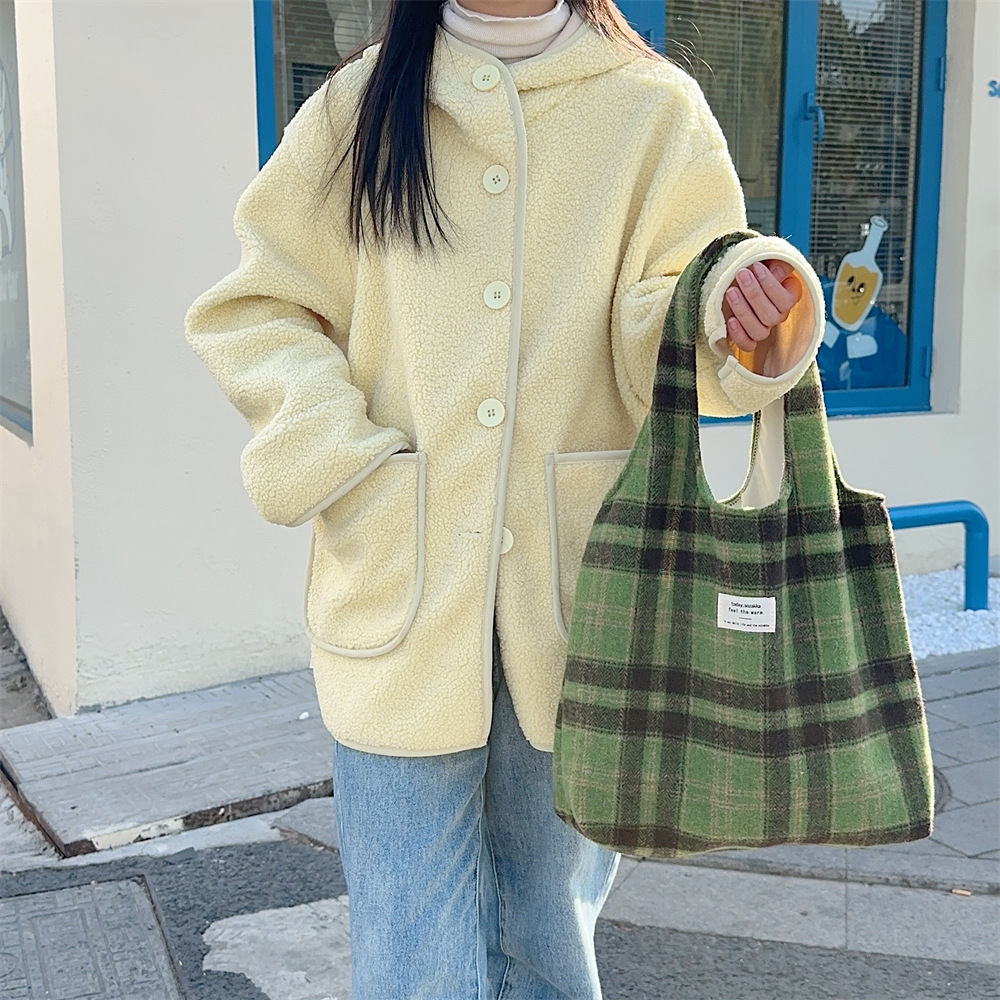 31292 Autumn and Winter woolen single-shoulder bag, retro style, children's class canvas bag, tote bag, large capacity vest bag details Picture