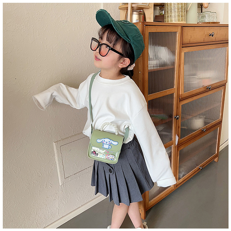 2024 New children's single-shoulder bag: Cute little princess, cartoon Cinnamon Dog, Korean version, niche pearl hand-held crossbody bag Specification drawing