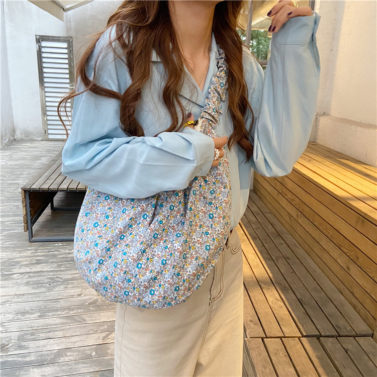 04202 Canvas bag for women, Japanese and Korean ins Spring/Summer fresh and simple floral single-shoulder crossbody bag, large capacity women's dumpling bag details Picture