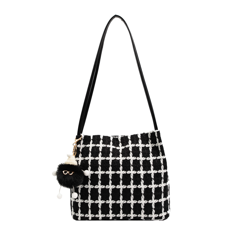This year's popular bags are versatile for women. The 2023 new tweed bucket single-shoulder bag exudes a sense of sophistication and is a student commuting tote bag Item Picture