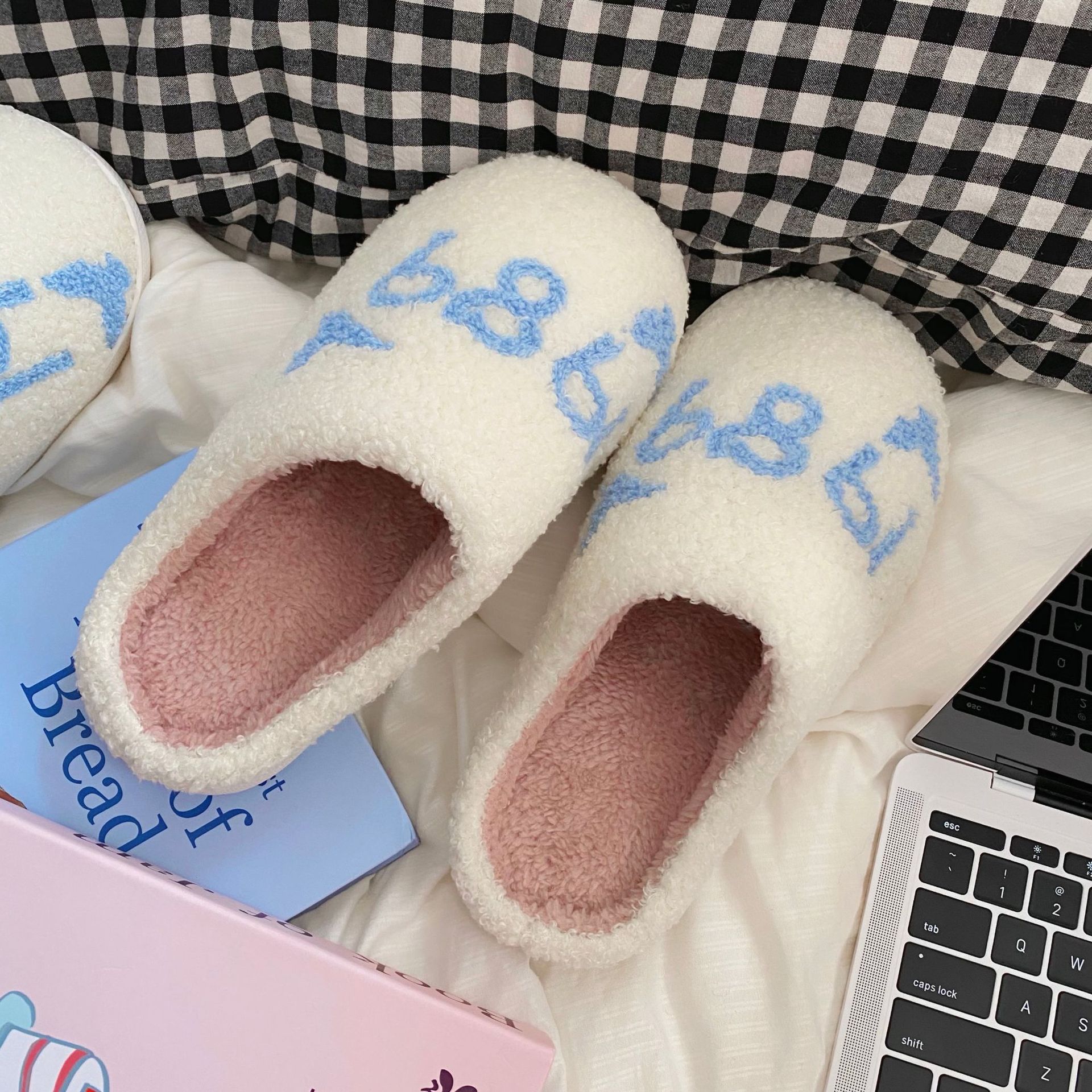 Korean couple style cotton slippers, simple autumn and winter thickened warm indoor thick-soled wool slippers, anti-slip postpartum shoes Item Picture