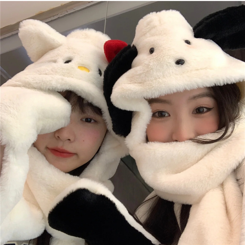Original three-piece set of hats, scarves and gloves for cats and dogs, student and couple autumn and winter warm and thick one-piece hat Specification drawing