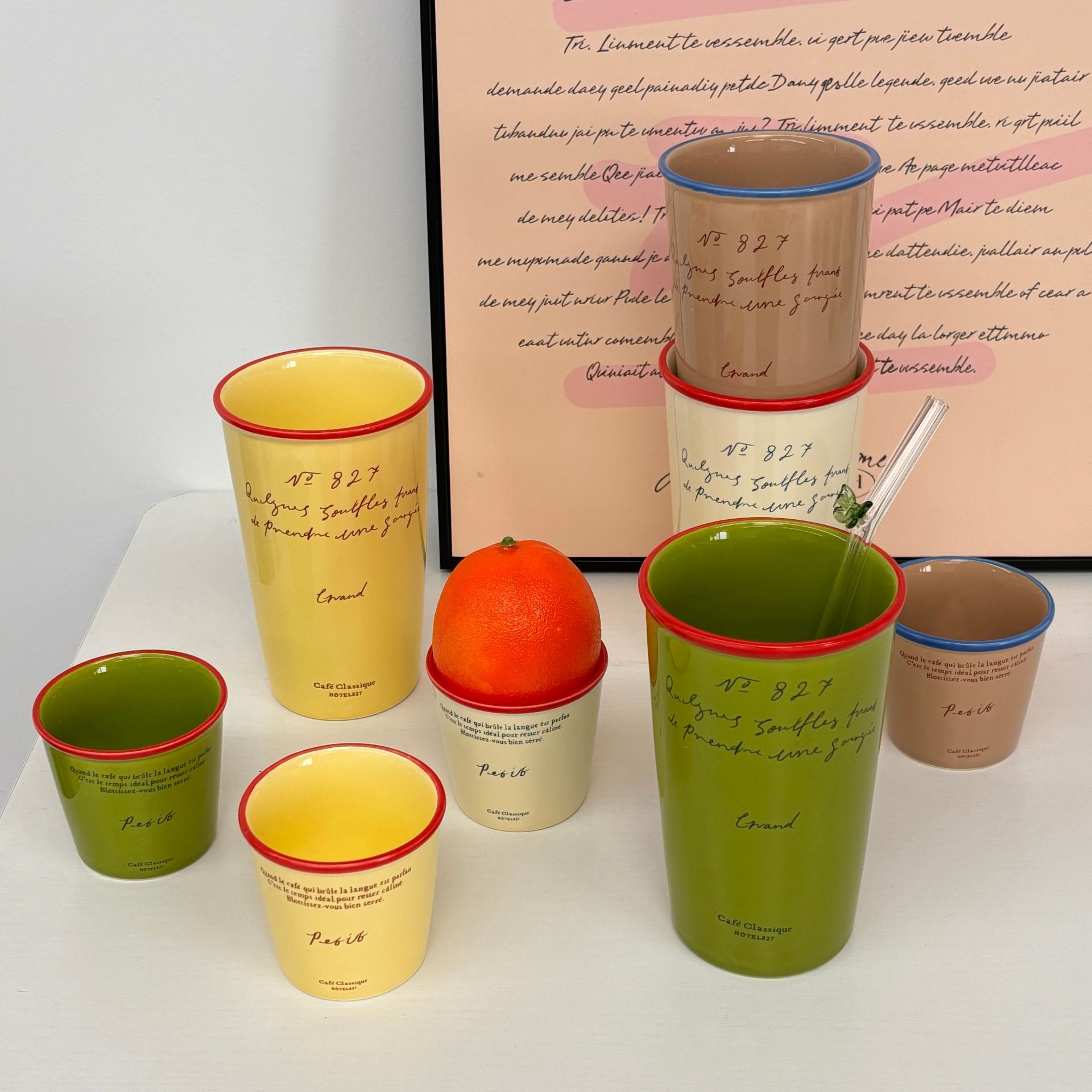 Xiaohongshu blogger's style ~ Retro letter mugs, ins colored edge ceramic cups, casual coffee cups, water cups, milk cups Application Scenario