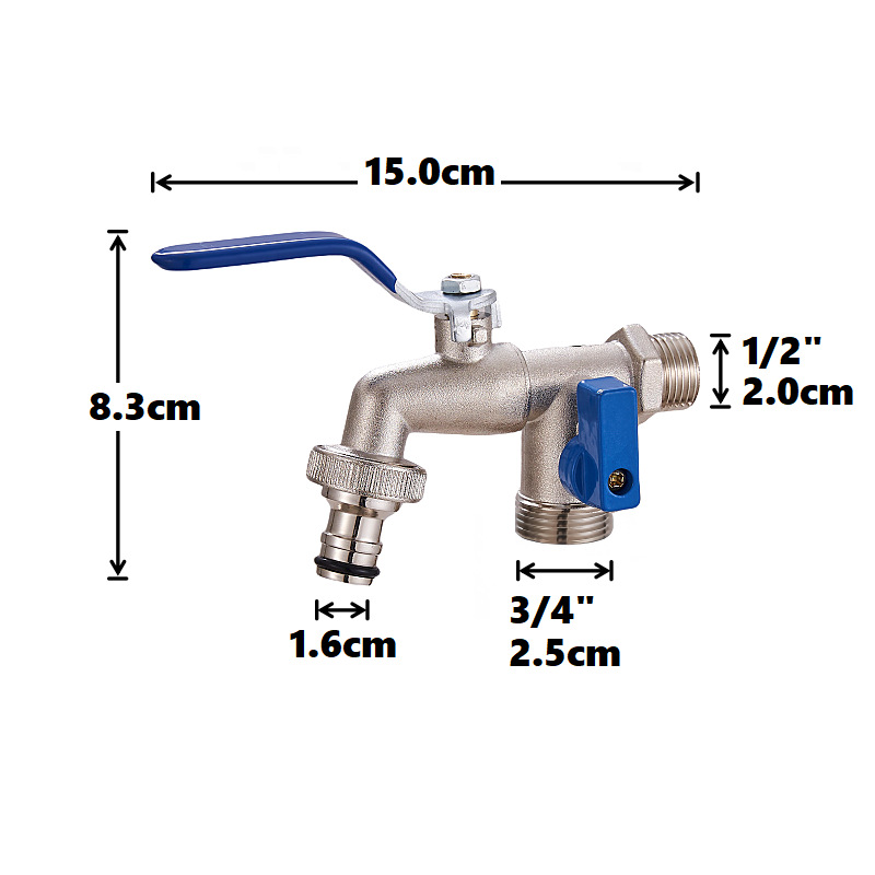 Cross-border exclusive gardening double water outlet zinc alloy faucet, one in and two out double pacifier, belt faucet [Blue] Specification drawing
