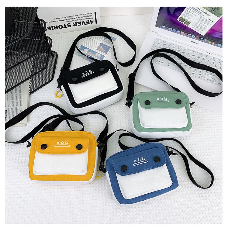 2022 Summer New canvas bag, Japanese-style ins color-blocking small bag, girl's pastoral artistic and fresh crossbody bag full figure