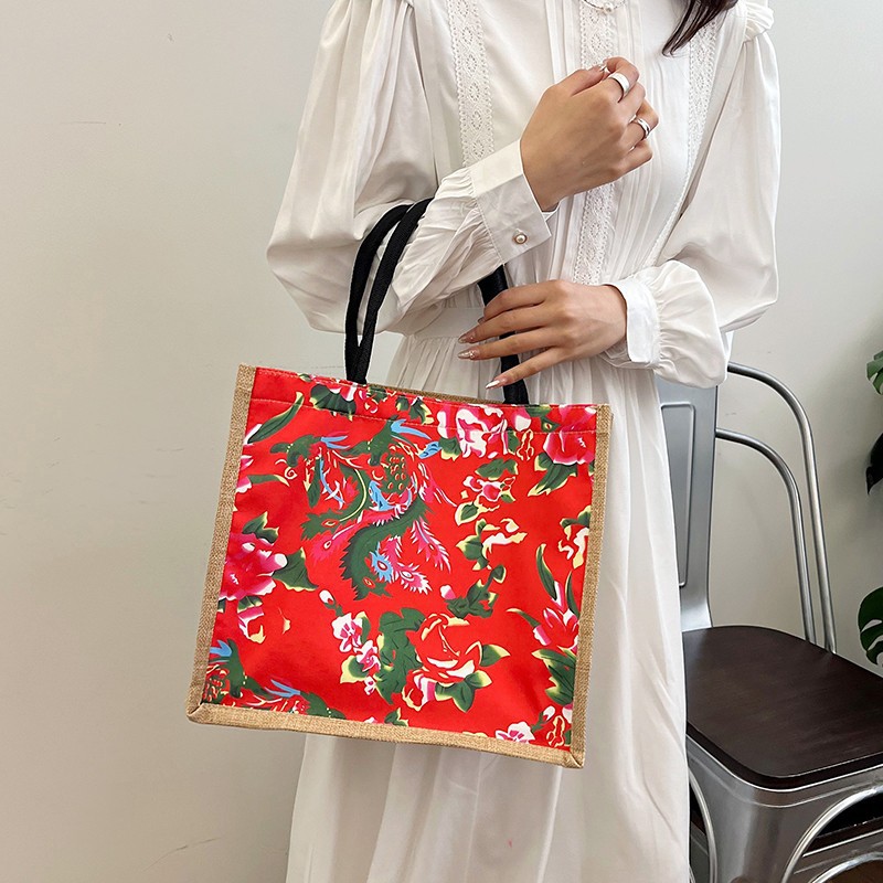 The 2024 new canvas printed single-shoulder bag is a fashionable and stylish portable storage bag for shopping and a hot seller among women Specification drawing