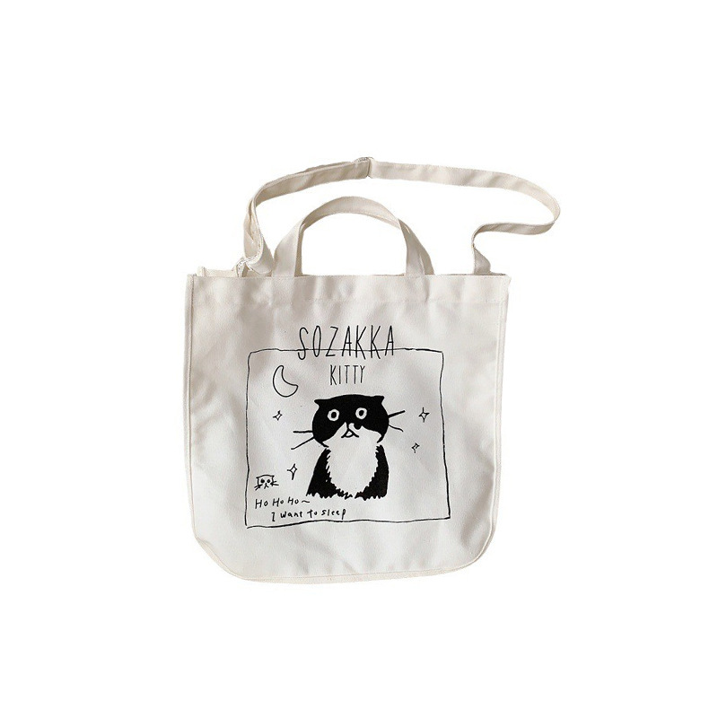 37271 Japanese cartoon canvas bag, women's printed crossbody bag, tote bag, large-capacity student class bag, handbag Item Picture