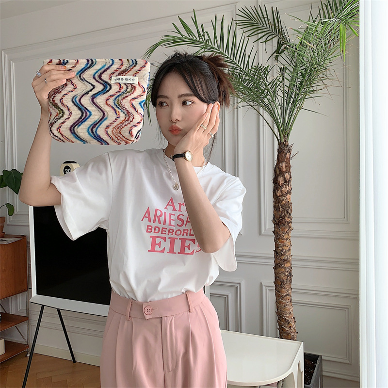 33182 Korean-style rainbow striped canvas bag, heavy industry three-dimensional embroidery underarm bag, large capacity handbag details Picture