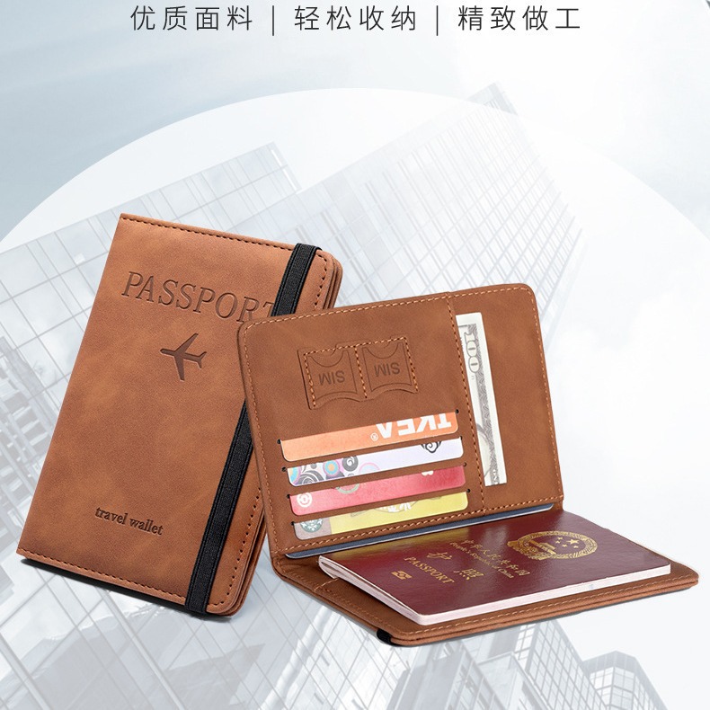 In-stock Amazon pu leather passport case, rfid multi-card multi-functional passport holder, passport holder