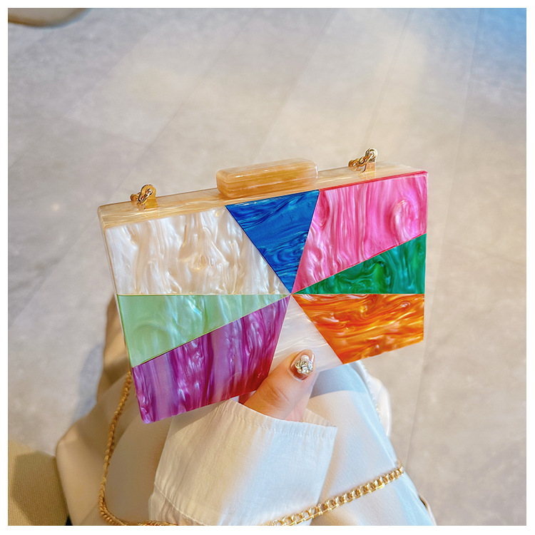 New color-blocking acrylic bag for cross-border foreign trade women, dinner bag, single-shoulder crossbody wedding and banquet clutch bag Specification drawing