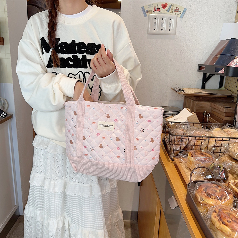 310263 Cute Handbag for Women 2023 Mommy Bag, Bento Bag, Large Capacity quilted cotton-padded hand-held Commuter bag full figure
