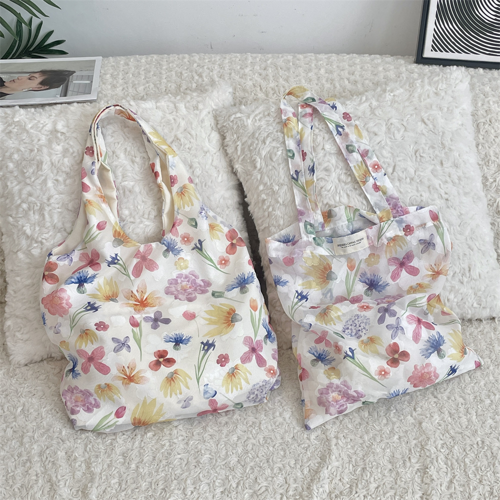 5381 Spring/Summer New mesh flower single-shoulder bag, thin fairy hand-held bag, large capacity vest bag full figure