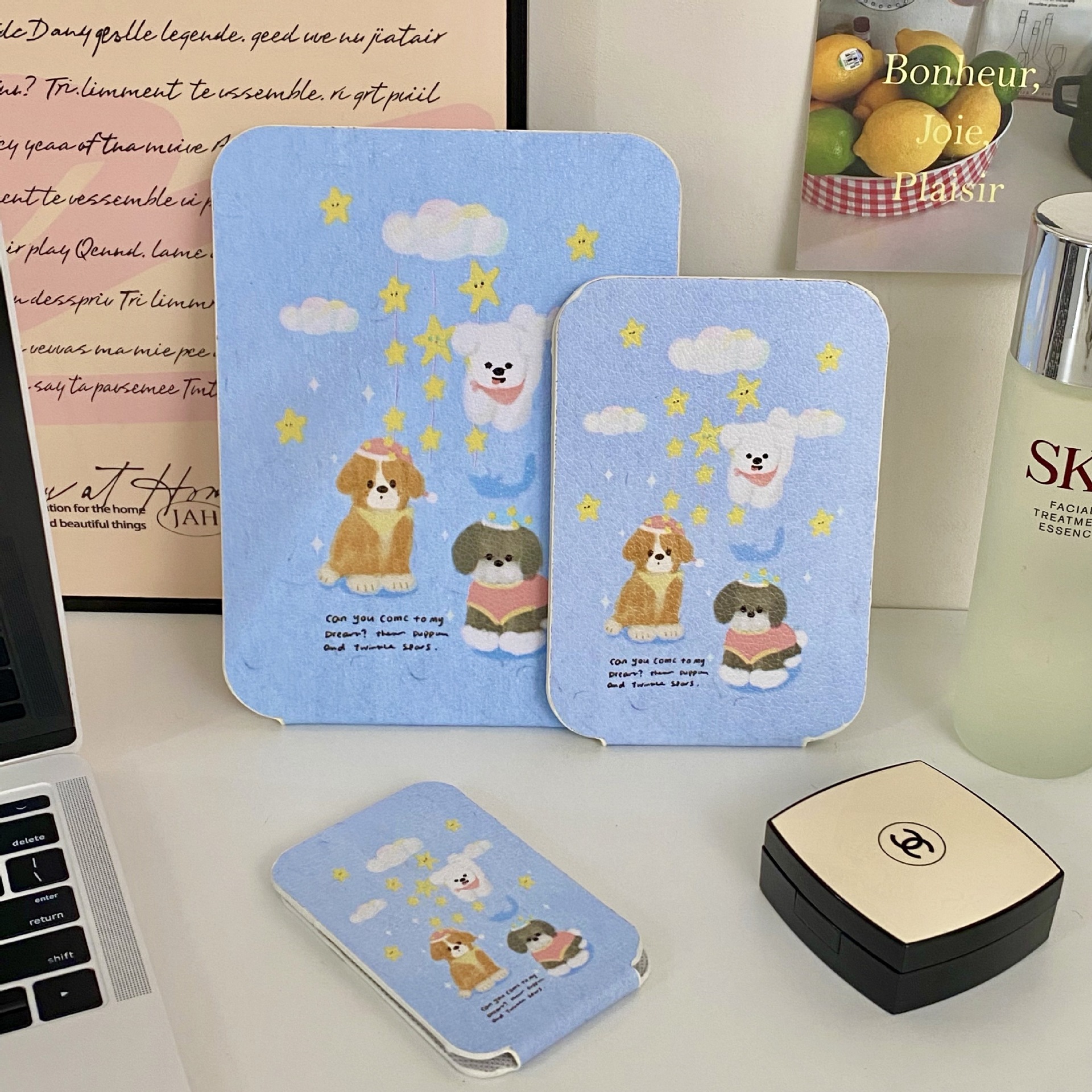 Cute cloud dog folding mirror, portable home desktop makeup mirror, bedroom dressing mirror, small portable mirror for girls full figure