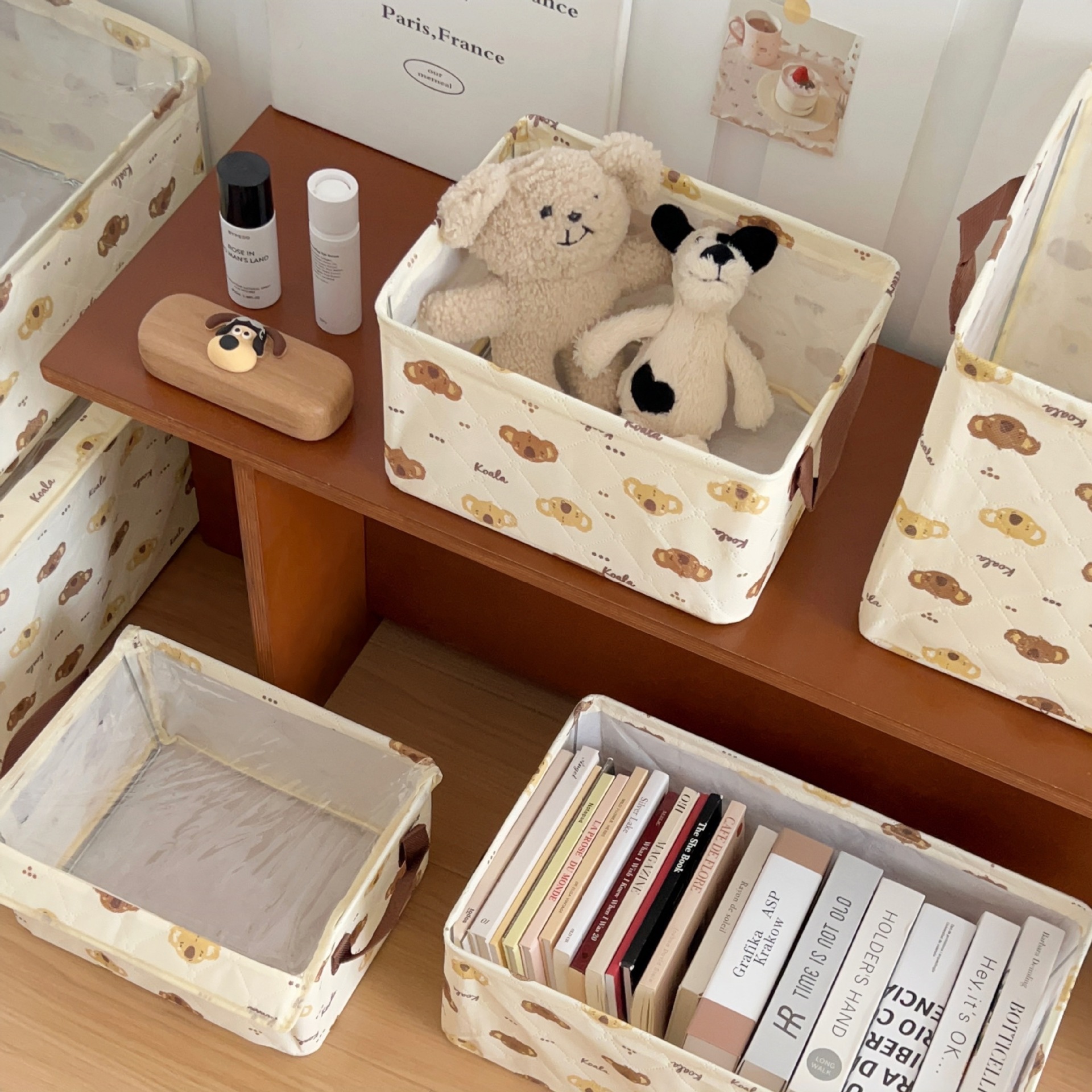 Koala clothing storage box, fabric storage, foldable dust-proof cover, bedroom organizing storage basket, storage basket Specification drawing
