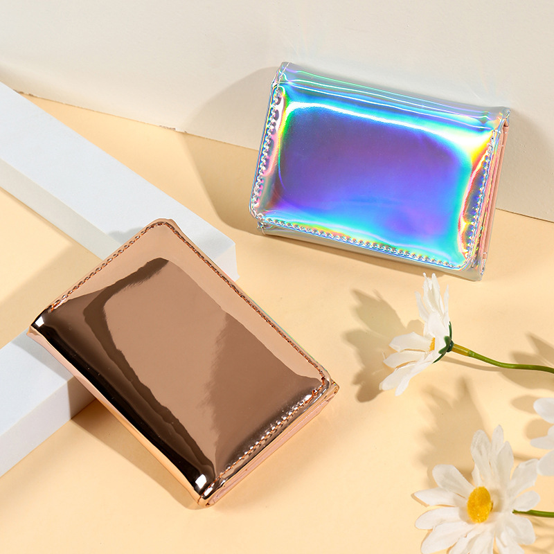 New cross-border laser 30% off wallet for women, fashionable and high-end short solid-color wallet, multi-functional card case for driver's license Specification drawing