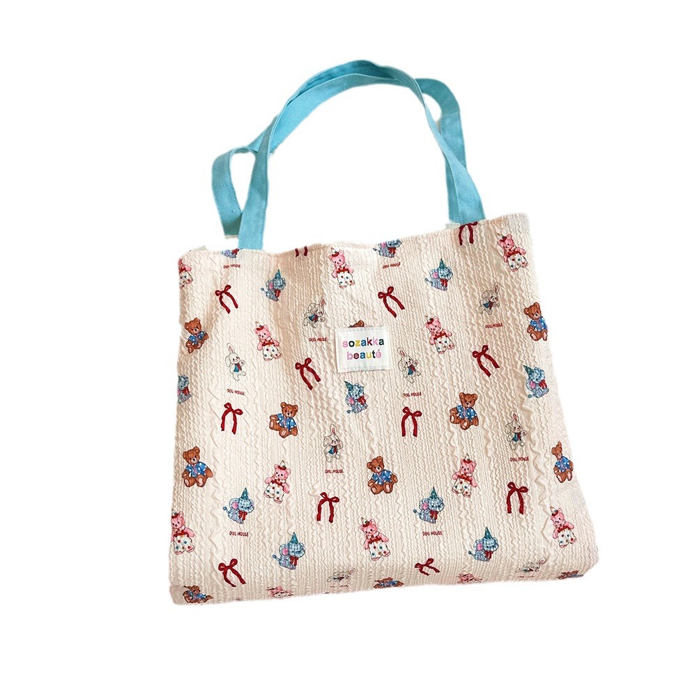 4431 Korean-style soft and cute embossed canvas bag with a girlish heart, single-shoulder double-layer bag, large capacity student schoolbag Item Picture