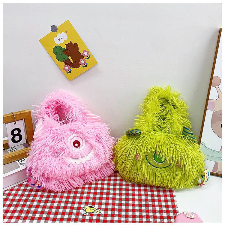 2024 New style of cute Korean plush single-shoulder crossbody bag with a girlish heart and cartoon monsters. Children's crossbody bag undefined