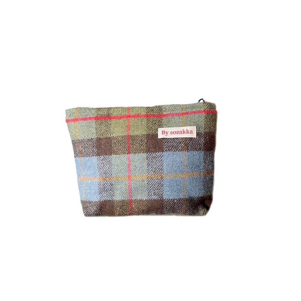311023 ins Casual tweed checkered small square bag, retro makeup bag, loose change shopping clutch, storage bag Item Picture