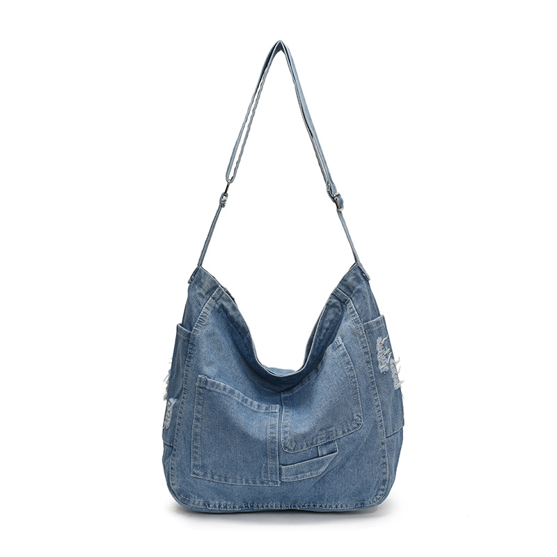 A new retro large-capacity single-shoulder bag, a fashionable and casual women's crossbody bag, and a trendy denim student bag Item Picture