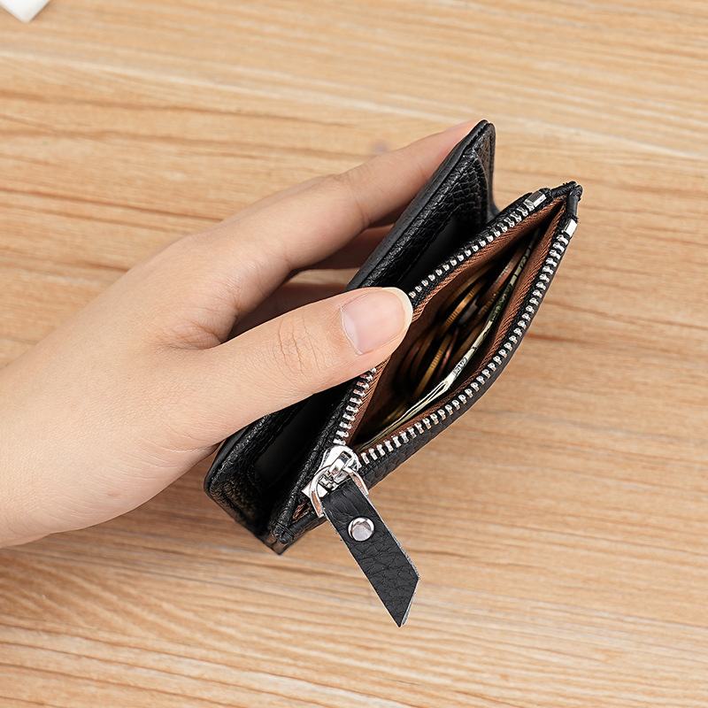 Cross-border Guangzhou leather goods factory wallet Men's genuine leather vertical ultra-thin top-grain cowhide simple short driver's license card case Specification drawing