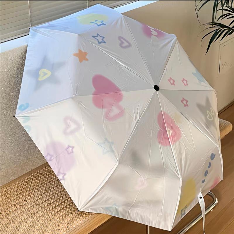 Niche design, girlish heart, butterfly umbrella, all-weather sun umbrella, black rubber sun protection umbrella, portable three-fold umbrella details Picture