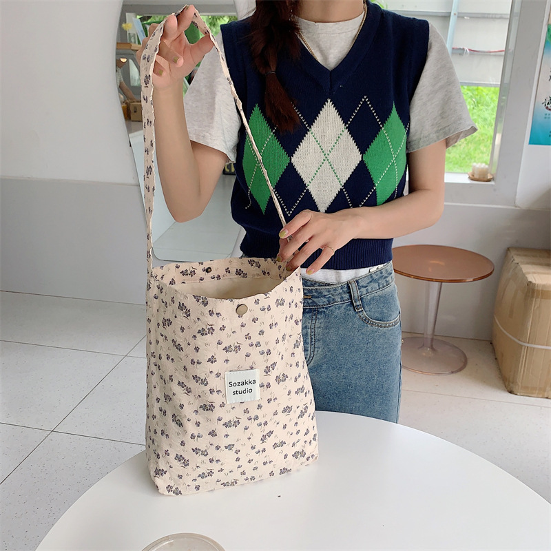 36251 Vintage floral canvas cosmetic bag, large-capacity handbag, women's single-shoulder crossbody bag, tote bag, underarm bag details Picture
