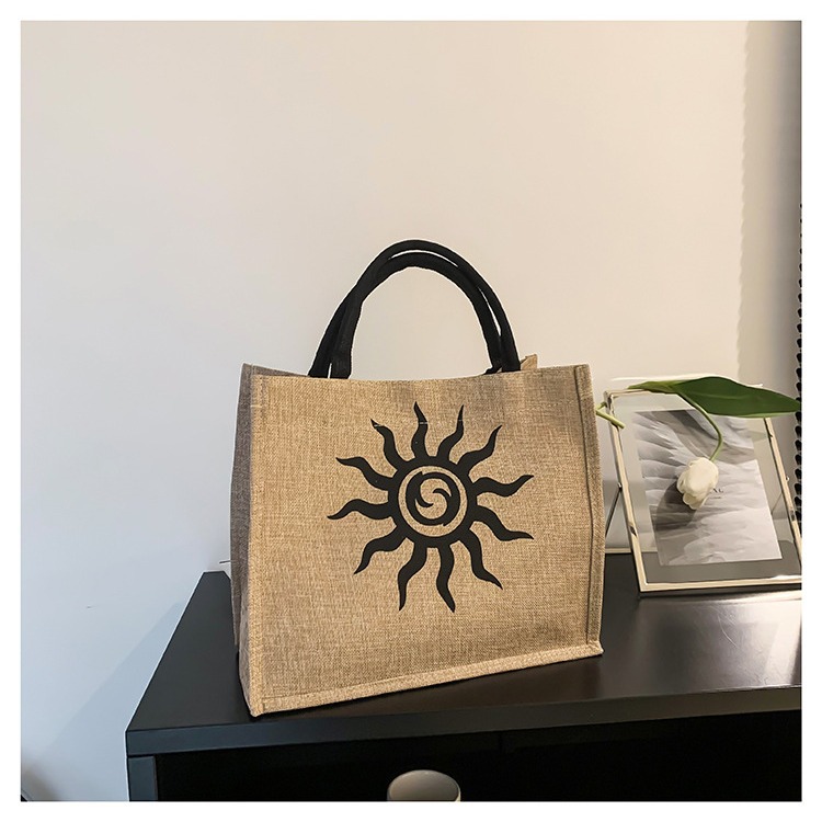 The new 2024 trendy and ethnic style retro linen handbag is a simple and fashionable shopping bag for women Specification drawing