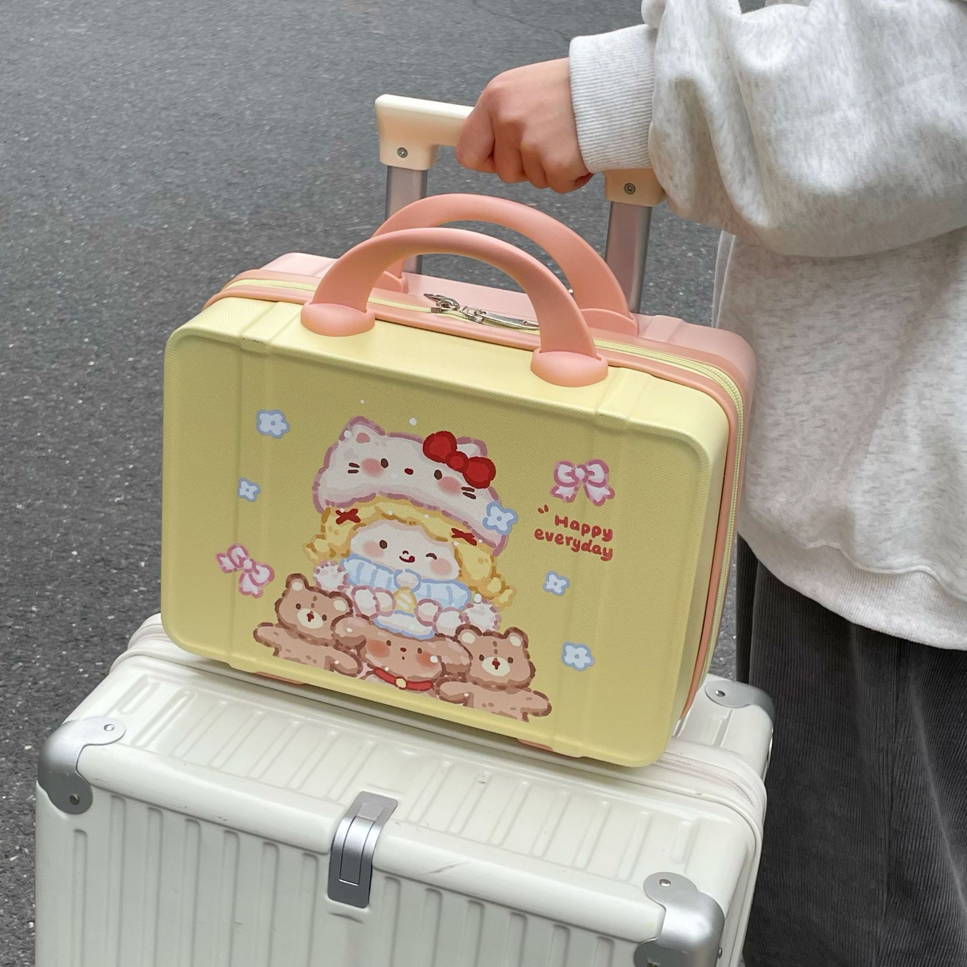 2024 New style carry-on suitcase Cartoon cat makeup bag, large-capacity portable cartoon cosmetics storage box for women Application Scenario