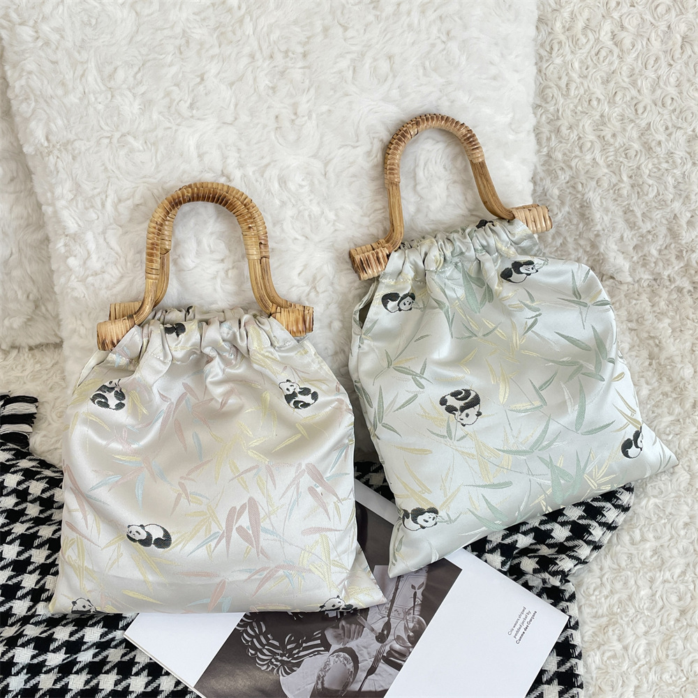 412121 Chinese-style bamboo leaf panda jacquard bag, women's handbag, shopping shoulder bag, bamboo woven Chinese-style handbag full figure
